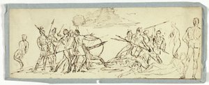 Esboço da Cena de Batalha (reto); Fragata (verso) de Unknown artist