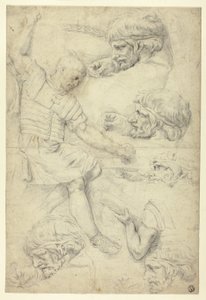 Esboços de Soldado, Cabeças, do Relevo Romano (reto); Esboços de nus masculinos, de Roman Relief (verso) de Unknown artist