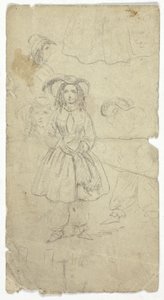 Esboços de uma rapariga (anverso); Esboços de um tocador de banjo (verso) de Unknown artist