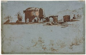 Pequeno Grupo de Ruínas Romanas (verso) de Unknown artist