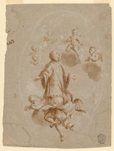 São Luís Gonzaga é recebido no Céu pelo Menino Jesus de Unknown artist