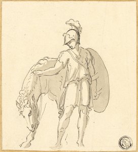 Guerreiro e cavalo de pé de Unknown artist