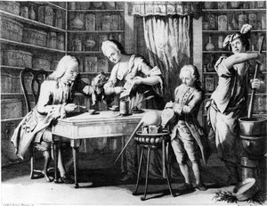 O boticário. A gravura do século XIX. de Unknown artist
