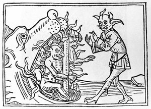 Os Procesos Belial: "O Demônio Belial Retornando à Entrada do Submundo" Gravação de "The Belial Proces" de Jacobus de Teramo (ou Palladino), Ausburgo de Unknown artist