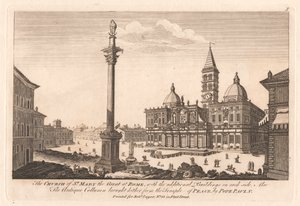 A Igreja de Santa Maria a Grande em Roma, com os Edifícios adicionais de cada lado; Também a Coluna Antiga trazida aqui do Templo da Paz, pelo Papa Paulo, V de Unknown artist