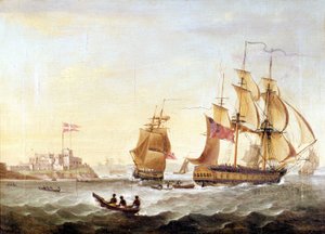 A base dinamarquesa de Cristianborg construída em 1659 ao longo da costa do Guinee, o centro do negador de tráfego. de Unknown artist