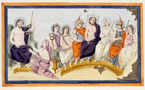 Os Deuses do Olimpo e à esquerda Thetis, mãe de Aquiles, está de joelhos contra Zeus (Júpiter) para implorar-lhe que ajude seu filho contra Agamémnon e apoie os troianos. L