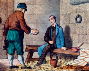 O patriota italiano Silvio Pellico (1798-1854), acusa de carbonarianismo (carbonari) e encerra a fortaleza de Spielberg (Spilberk) na Morávia Litografia do século XIX de Unknown artist
