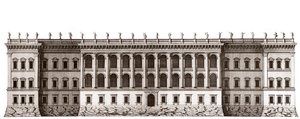 O Louvre de Paris, projeto de Gian Lorenzo Bernini: elevação da fachada principal de Tuileries - De "Architecture francoise" de Jacques-Francois Blondel - Elevação da fachada principal cote jardin de Tuileries - projeto de Bernin - gravura de Je de Unknown artist