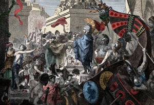 O regresso de Alcibiades a Atenas - Antiguidade Grega: o regresso triunfante de Alcibiade (450-404 AC) a Atenas, 407 AC de Unknown artist