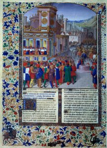 Os romanos preparam a sede do Veies em 396 aC Miniatura de "Histoire romaine" (Ad urbe condita) de Tite Live (59 aC-17 d.C.) (Titus Livius), traduzido por Pierre Bessuire 1450-1500 Paris, BN de Unknown artist