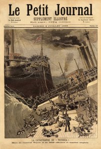 O navio de guerra Victoria afunda ao largo da costa síria, impulsionado pelo navio Camperdown. Gravação no "Le petit journal" 8/07/1893. A colecção da Selva. de Unknown artist