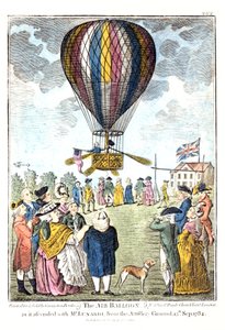 "O balão de ar enquanto subia com o Sr. Lunardi do terreno de artilharia, 15 de setembro de 1784 de Unknown artist