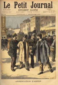 A prisão de Emile Arton (1859-1905), um corretor corrupto no caso do escândalo Panamá, que tem estado em fuga há vários anos. Gravação no "Le petit journal" 1/12/1895. A coleção de Selva. de Unknown artist