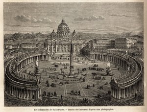 As colunatas de São Pedro no Vaticano, trazidas pelos Bernini (1598-1680) de 1655, em plano elíptico, que se tornaram um lugar comum da arquitetura barroca e rococó. Gravura para ilustrar a viagem a Roma, de Francis Wey, em 1864-1868, editis de Unknown artist