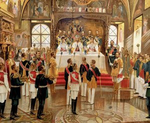 A coroação de Ysar Nicholas II (1868-1918) em Moscovo, Rússia de Unknown artist