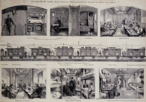 Os diferentes compartimentos de um trem sanitário - gravura de Unknown artist