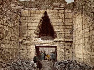 As escavações em Mycenes dirigidas por Heinrich Schliemann (1822-1890) - O portão do leão, entrada principal de Mycenae - de Unknown artist