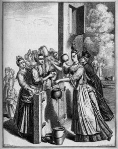 A ajuda da sopa em Paris durante a fome de 1709. Desenho de Sellier, depois de uma estampa do século XVIII. de Unknown artist