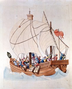 O carregamento de uma caravela do século XIII está no mar. de Unknown artist