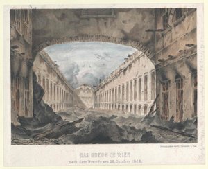 O odeão de Viena após o incêndio de 28 de outubro de 1848 (litografia a cores). outubro de 1848 (litografia a cores) de Unknown artist