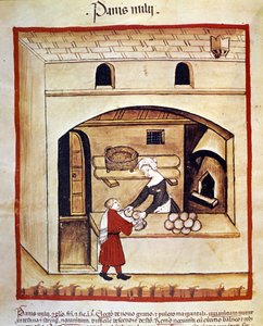 A preparação de pão com painço. Iluminação a partir da ordenha de medicamentos e dietética "Tacuinum sanitatis". de Unknown artist