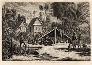 A produção de cerâmica em Saniaboury (Laos). Gravura para ilustrar a viagem de exploração na Indochina, de Francis Garnier, tenente de Vaissseau, em 1866-1868, publicada em "Le tour du monde" 1870-1871, editada por Edouard Charton, edição Hac de Unknown artist