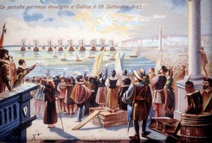 A segunda partida de Cristóvão Colombo de Cadice em 25/09/1493. de Unknown artist
