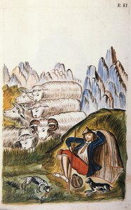 O pastor e seu rebanho de ovelhas, do livro "Trujillo del Peru" ou "Códice Martínez Compañón", de Baltazar Martinez Compañón y Bujanda, bispo de Trujillo (1782-1785) de Unknown artist
