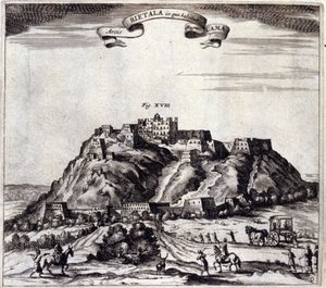 No Tibete. Vista do Pothala, palácio ou do Dalai Lama em Lhasa. "De China Monumenta" de Athanasius Kircher (1601 - 1680), jesuíta, orientalista e erudito alemão, Amsterdam 1667. de Unknown artist