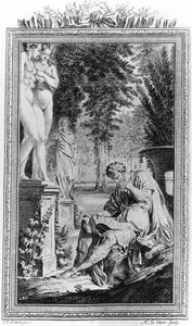 Titus Lucretius Carus (Lucrece) filósofo e poeta romano em "De Rerum natura", Engraving século XVIII. de Unknown artist
