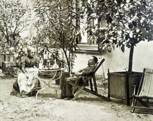 Toulouse Lautrec com sua mãe, no Château de Malromé de Unknown artist
