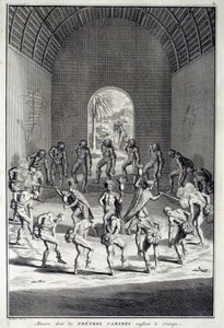 Dança tradicional: Ritos na dança da coragem dos karibs, Índias Ocidentais (América Central). Gravura do século XVIII. Chartres, Museu de Belas Artes de Unknown artist