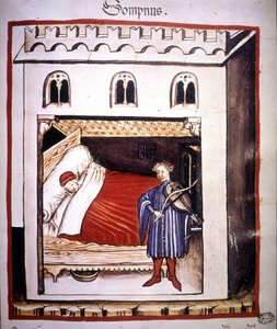 Tratado de medicina "Tacuinum sanitatis" do século XIV: o sono. de Unknown artist