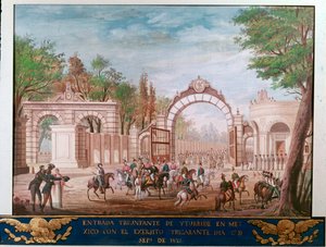Entrada triunfal de Agustin Iturbide (1783-1824), primeiro imperador do México independente, na Cidade do México 7/09/1821 (Entrada triunfal do primeiro imperador do México livre Agustin Iturbide na Cidade do México, 7 de setembro de Unknown artist