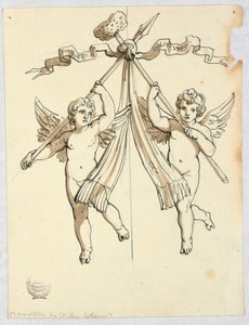 Dois anjos com lança e esponja sagrada de Unknown artist