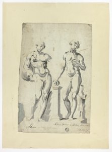 Duas esculturas: Antinous nos Jardins do Vaticano e Nisaus Bacchus no Palácio Farnese de Unknown artist