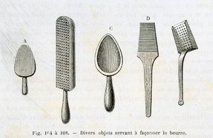 Vários objetos usados para moldar a manteiga - em "As maravilhas da indústria", de Louis Figuier de Unknown artist