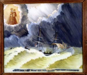 Vaso em dificuldade - ex-voto da Notre Dame de Laghet, 36 x 50 cm de Unknown artist