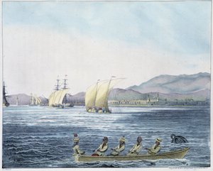 Vista da cidade de Mamille, ilha das Filipinas. de Unknown artist