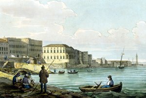 Vista de Santa Lúcia, Nápoles. Aquarela por volta de 1850. de Unknown artist