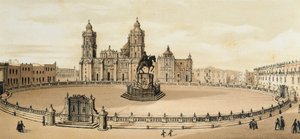 Vista da Praça Zocalo e da Catedral na Cidade do México, México Litografia do final do século XIX de Unknown artist
