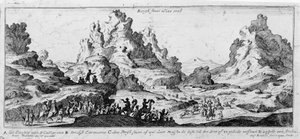 Vista das caravanas no Deserto do Sinai. Gravura do século XVIII. de Unknown artist