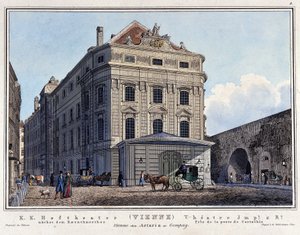 Vista do Teatro Nacional Hoftheater em Viena no século XIX. de Unknown artist
