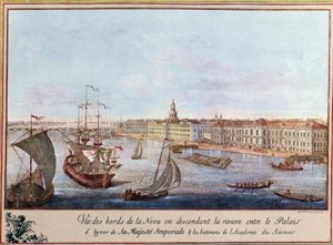 Vista da Neva no Palácio de Inverno e da Academia de Ciências em São Petersburgo. Impressão por volta de 1753. Paris, B.N. de Unknown artist