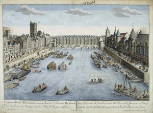Vista da Pont au Change e da Torre de São Jacques em Paris de Unknown artist