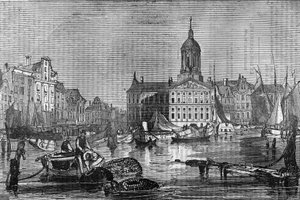 Vista da cidade de Amesterdão e da antiga Câmara Municipal no século XIX. de Unknown artist