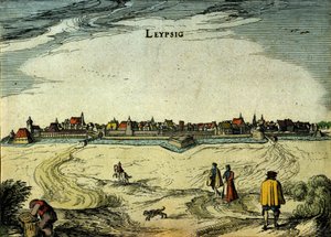 Vista da cidade de Leipzig na Alemanha. Gravura do século XVIII de Unknown artist