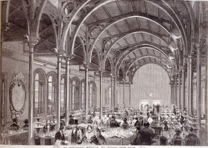 Vista do restaurante principal da Exposição Internacional de Londres de 1862. de Unknown artist