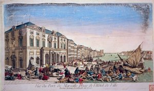 Vista do porto de Marselha da Prefeitura na época da epidemia de peste de 1720 Gravura de 1720 Paris, B.N. de Unknown artist